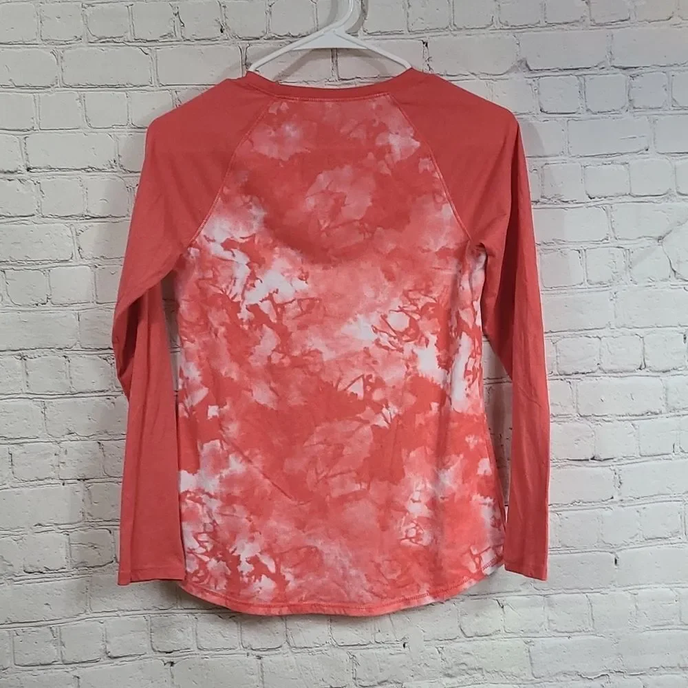 Justice Girls 14/16 Orange Tie Dye Sporty Raglan Long Sleeve Tee Knit Top Tshirt